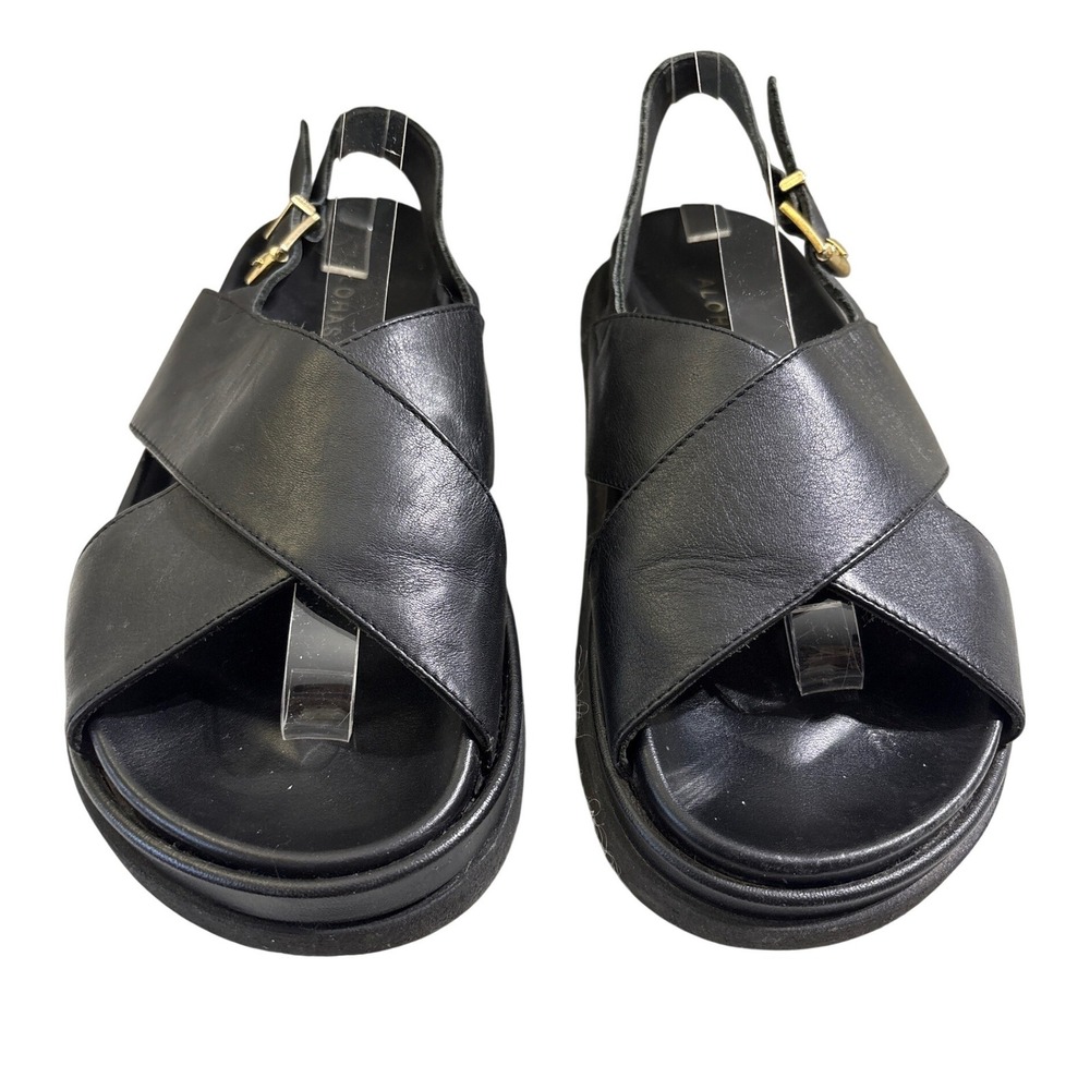 ALOHAS Black Leather Platform Crisscross Slingback Sandals Made in Spain Size 38